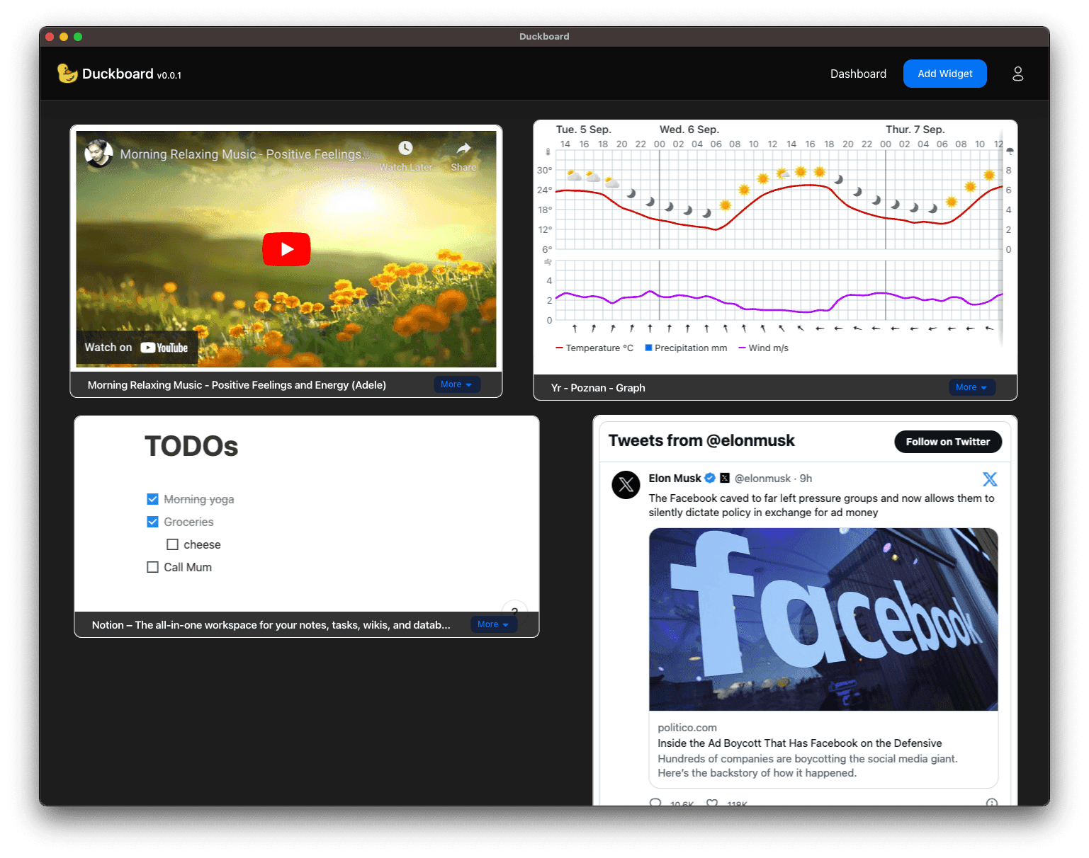 Morning dashboard in Duckboard
